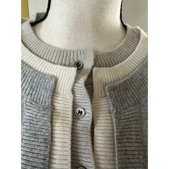 NWT Diane Snyder Cashmere Glenn Triple Band Gray Layered Cardigan size M - Picture 4 of 16
